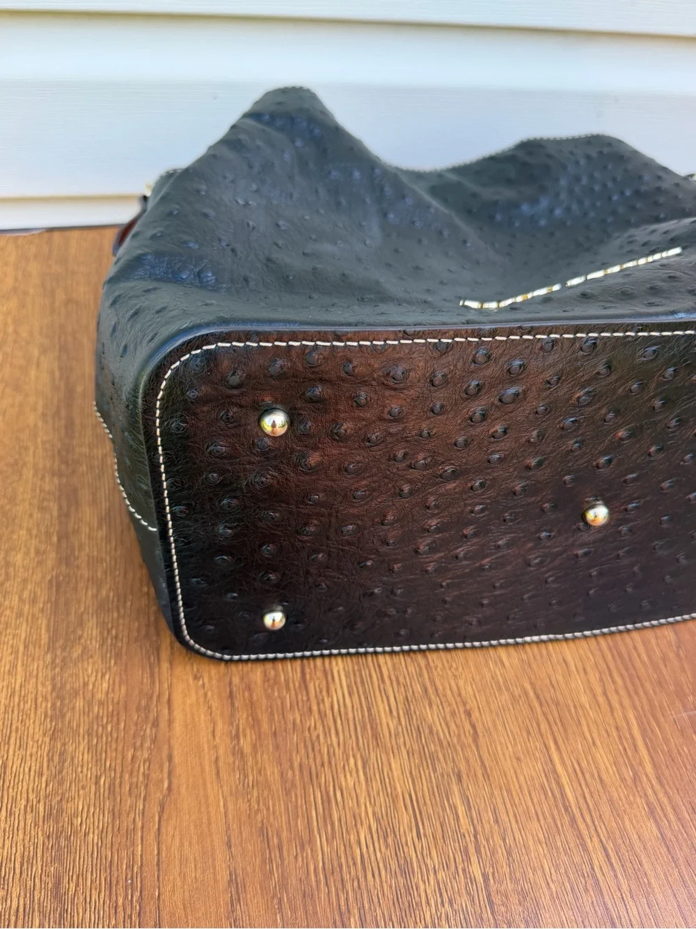 Dooney & Bourke Ostrich Embossed Leather Satchel Tote Black Brown M/L Bag